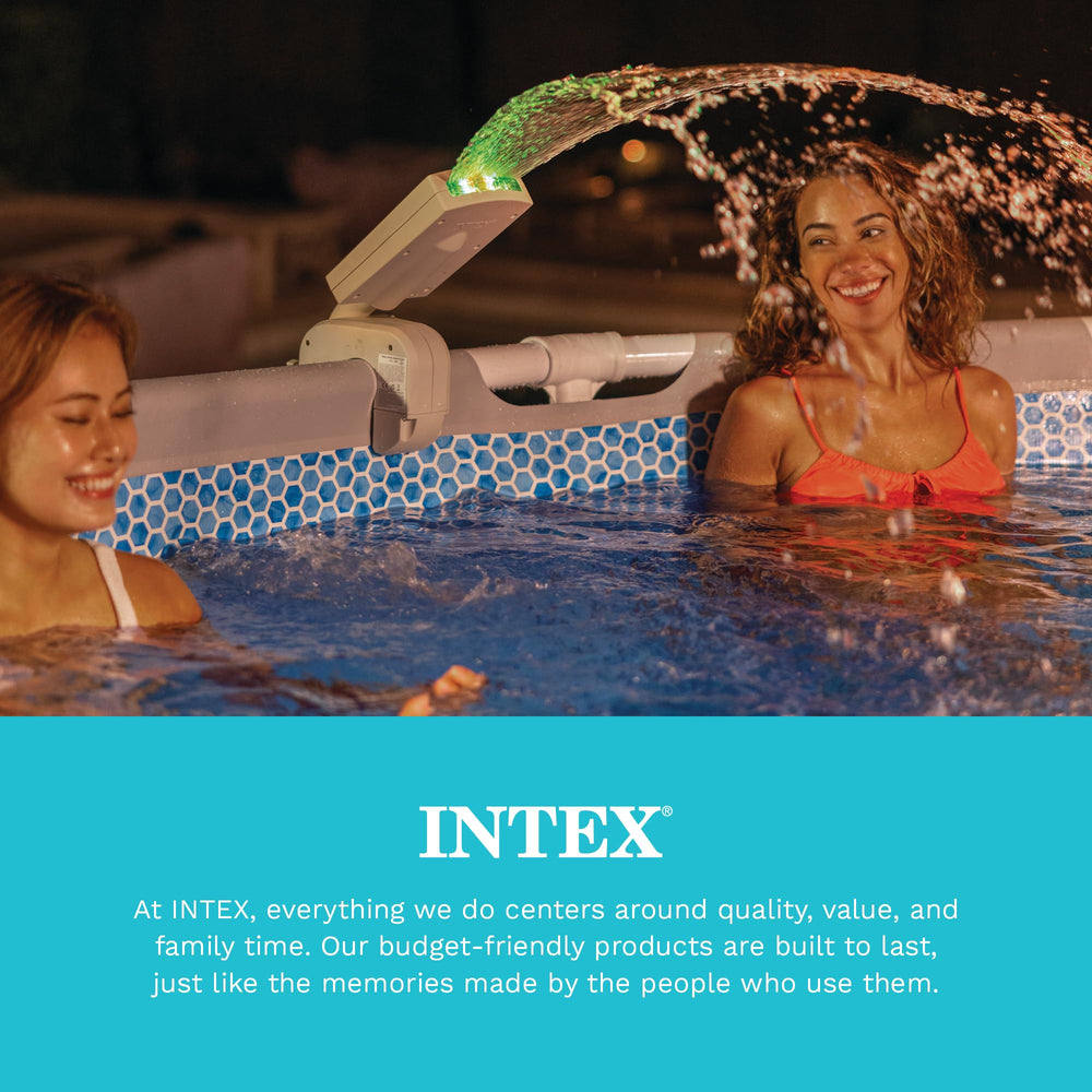 Intex sprayer beside pump and hose to illustrate size and compatibility with common fittings