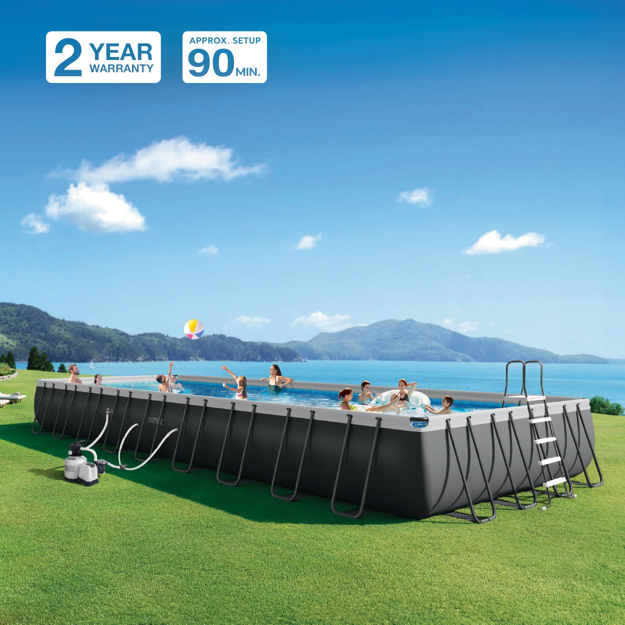 Intex liner material detail highlighting Super-Tough puncture-resistant durability benefit