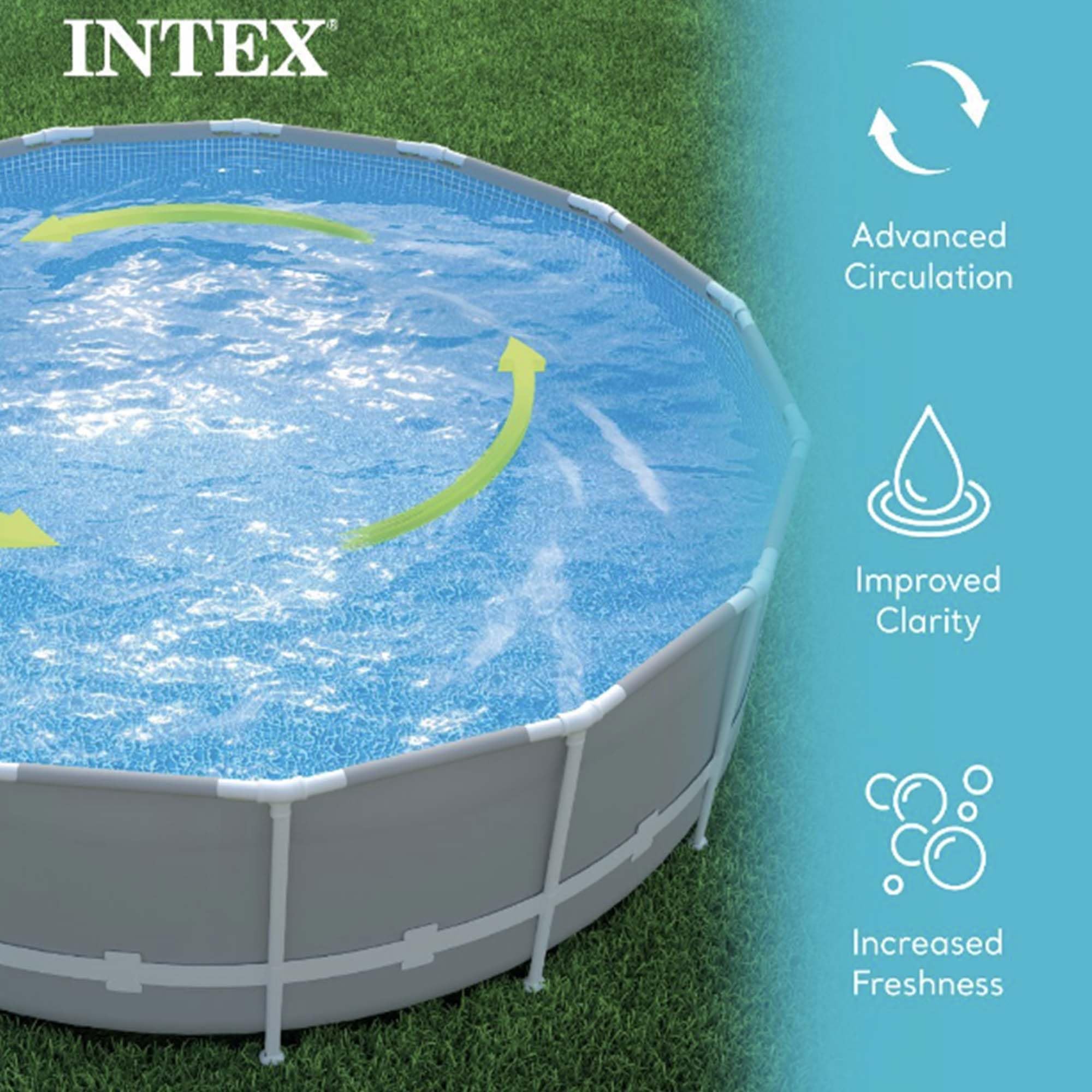INTEX pump connected to an above-ground pool illustrating improved water movement