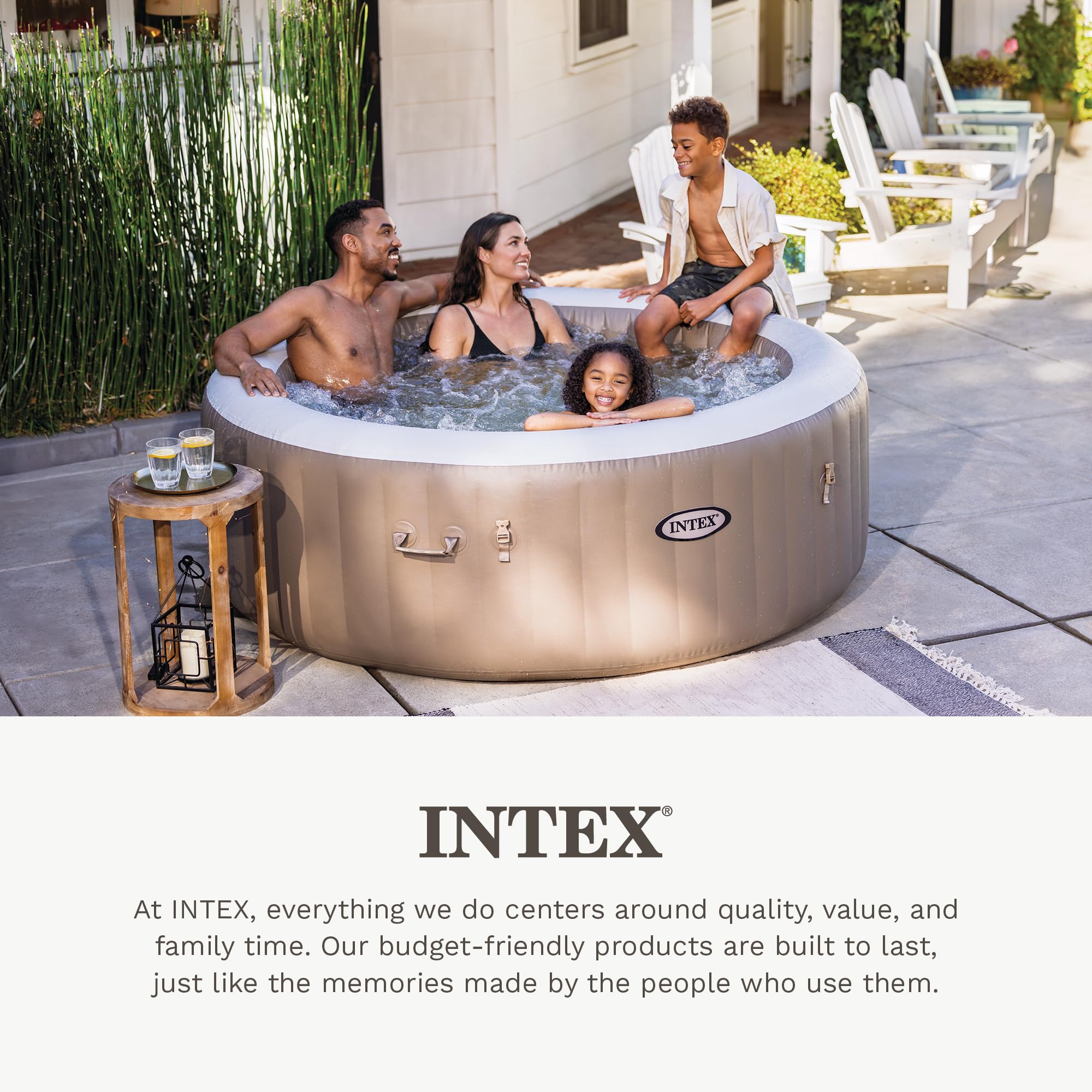 Intex PureSpa seat next to hand for size comparison and practical scale