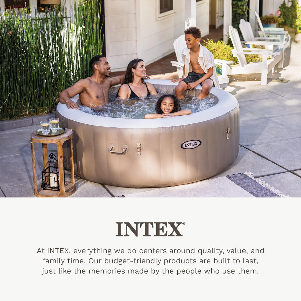 Intex PureSpa seat next to hand for size comparison and practical scale