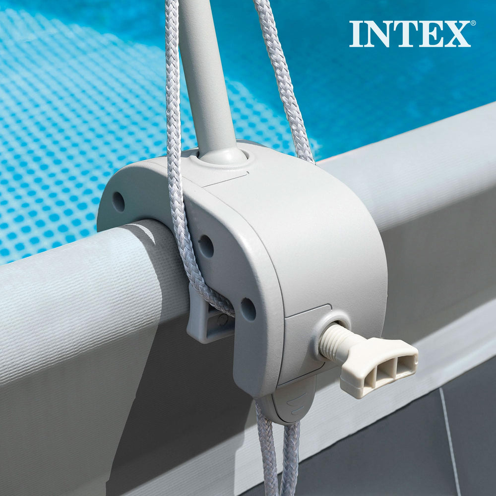 Intex canopy next to person showing scale and easy handling