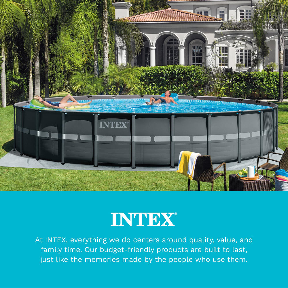 Intex cover beside a tape measure showing 18ft scale for fit