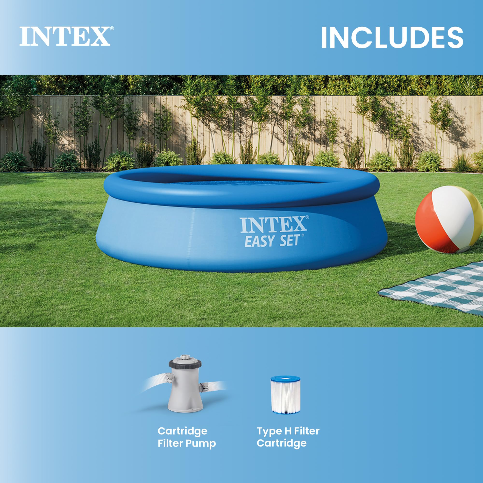 Intex pool with adults nearby for scale showing room for multiple people
