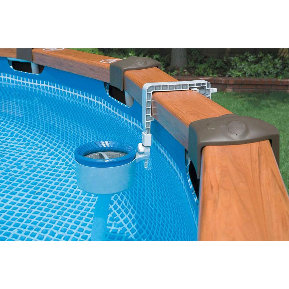 Intex skimmer size comparison next to ladder showing compact, space-saving design
