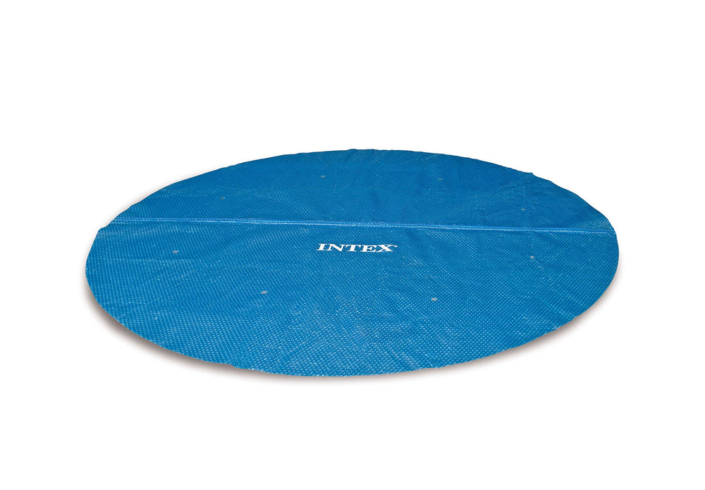 Intex solar cover front view showing full sheet and benefit of evaporation reduction