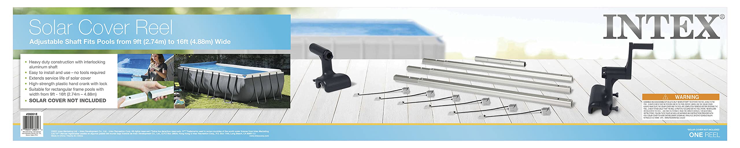 Intex reel mounted on above-ground pool demonstrating quick cover removal benefit