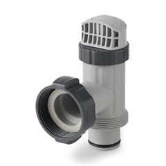 Intex strainer connector detail highlighting 1.25-inch fitting compatibility to prevent debris entry