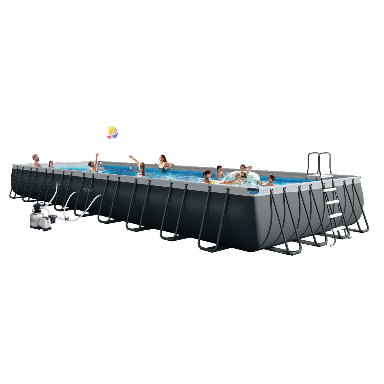 Intex Ultra XTR front view showing full pool and rectangular swim area benefit