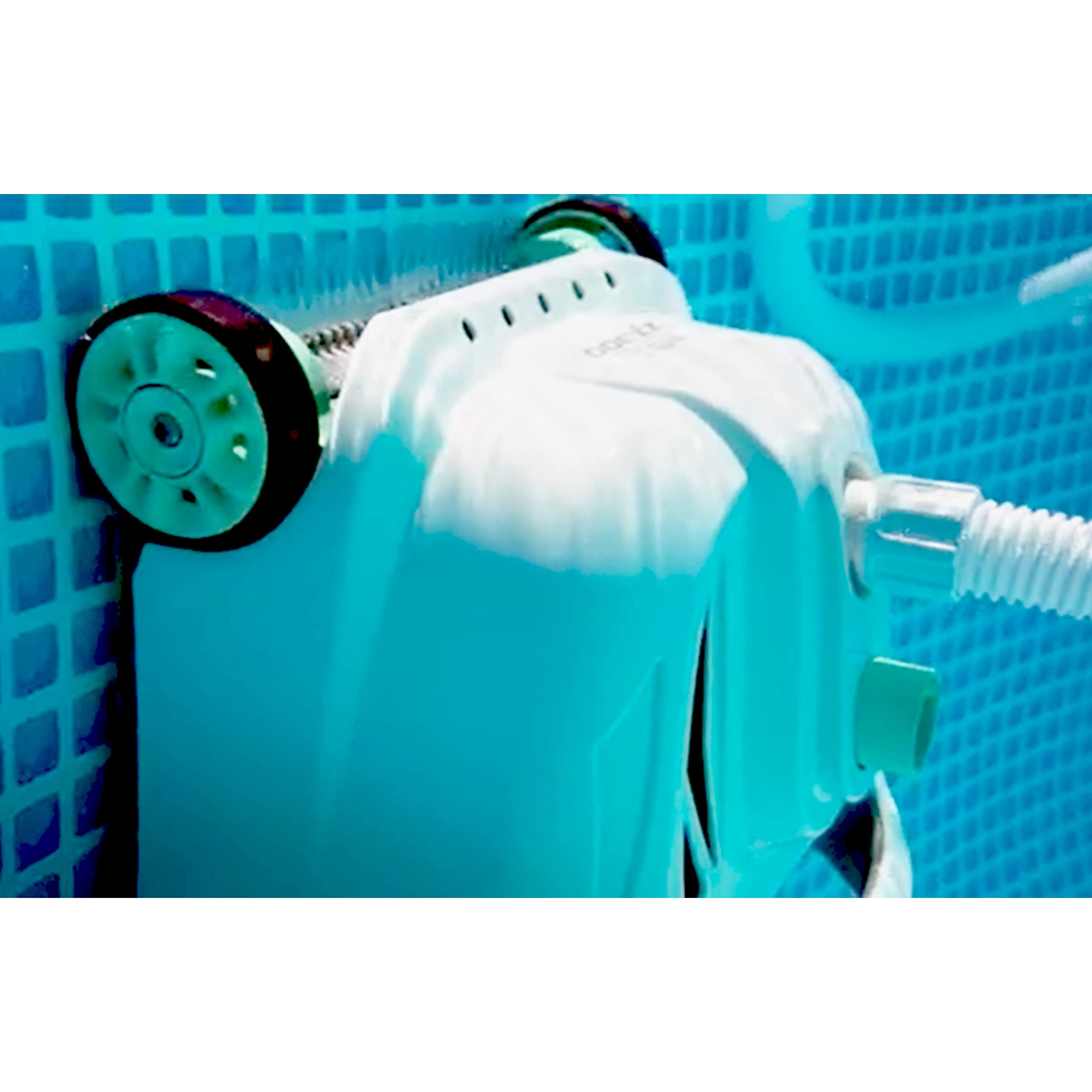 Intex ZX300 lifestyle backyard pool scene showing convenient hands-free cleaning