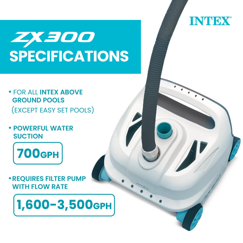 Intex ZX300 scrubber close-up showing dual brushes that loosen fine dirt