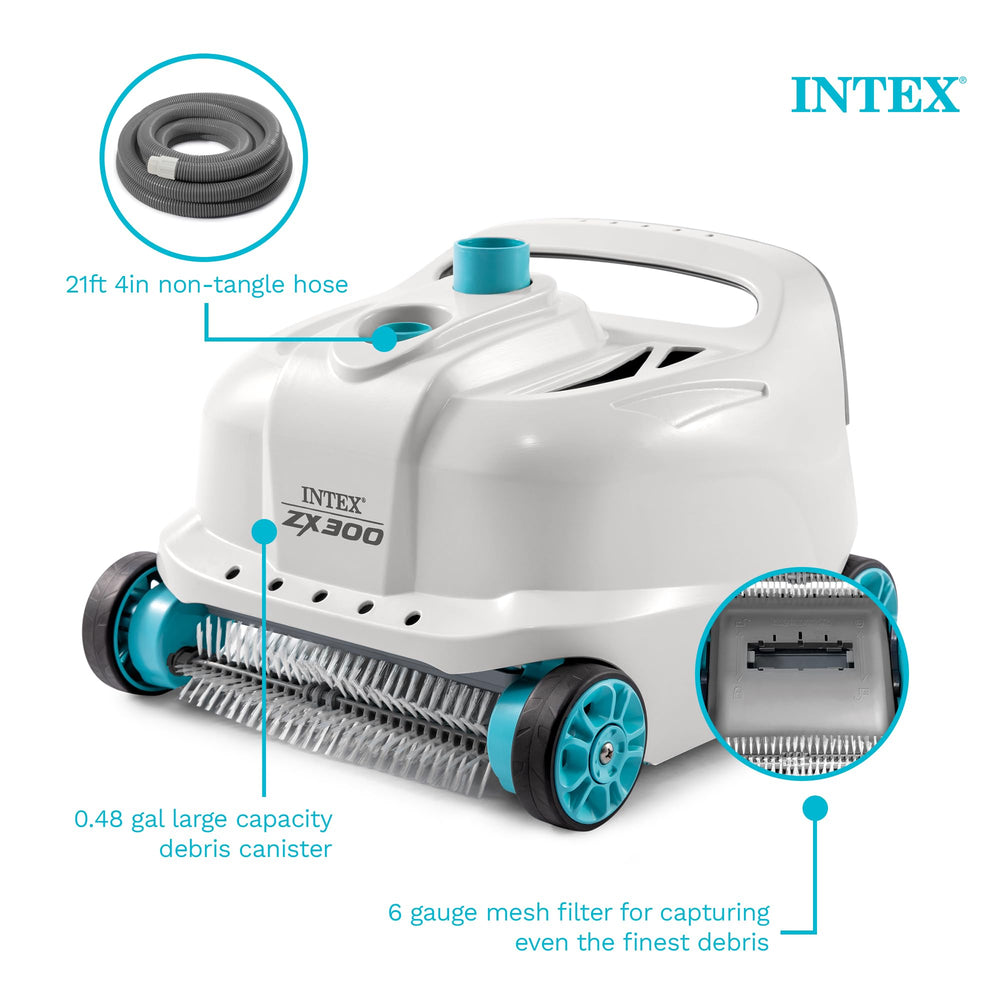 Intex ZX300 beside pool ladder showing scale for easy size assessment