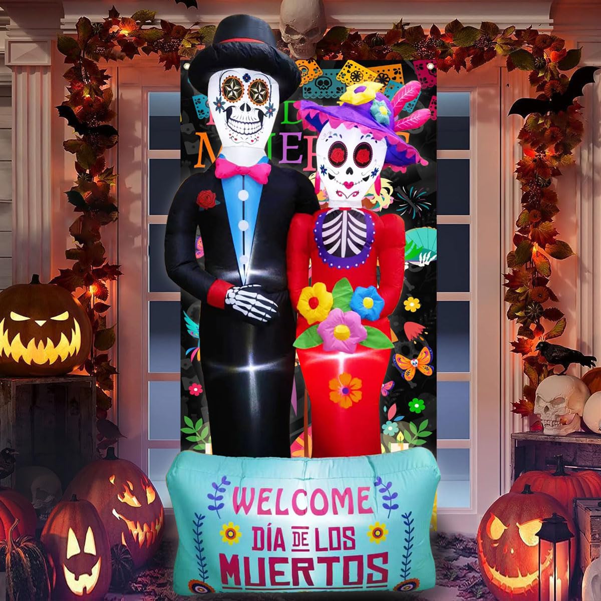 Intexflatable front view of sugar skull couple highlighting street visibility