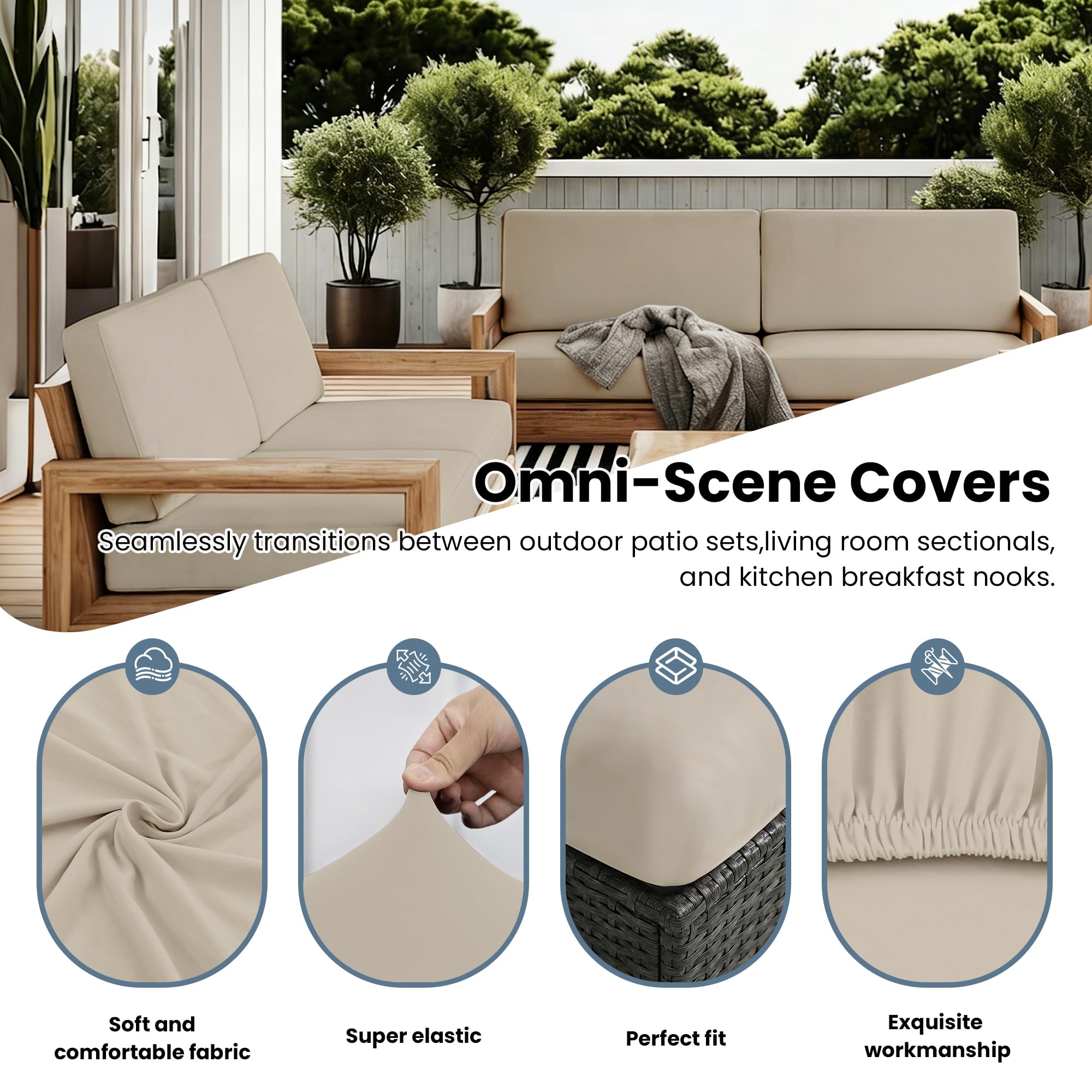 IntoBox cover fitted on a patio sofa cushion showing fresh updated appearance