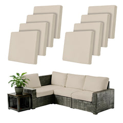 IntoBox front view of 8-piece cushion cover pack showing coverage and neat packaging