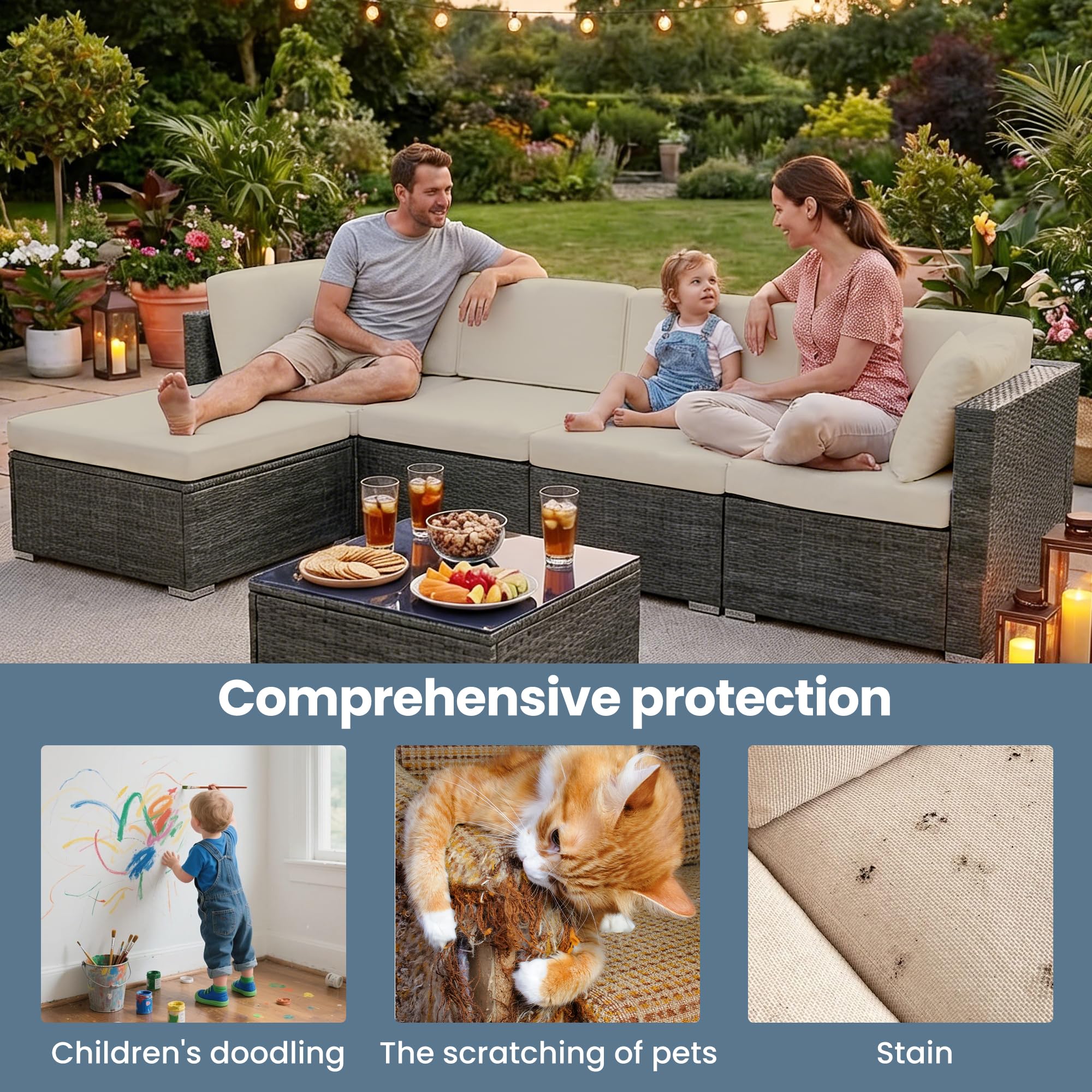 IntoBox lifestyle scene on covered porch showing coordinated cushions and protection