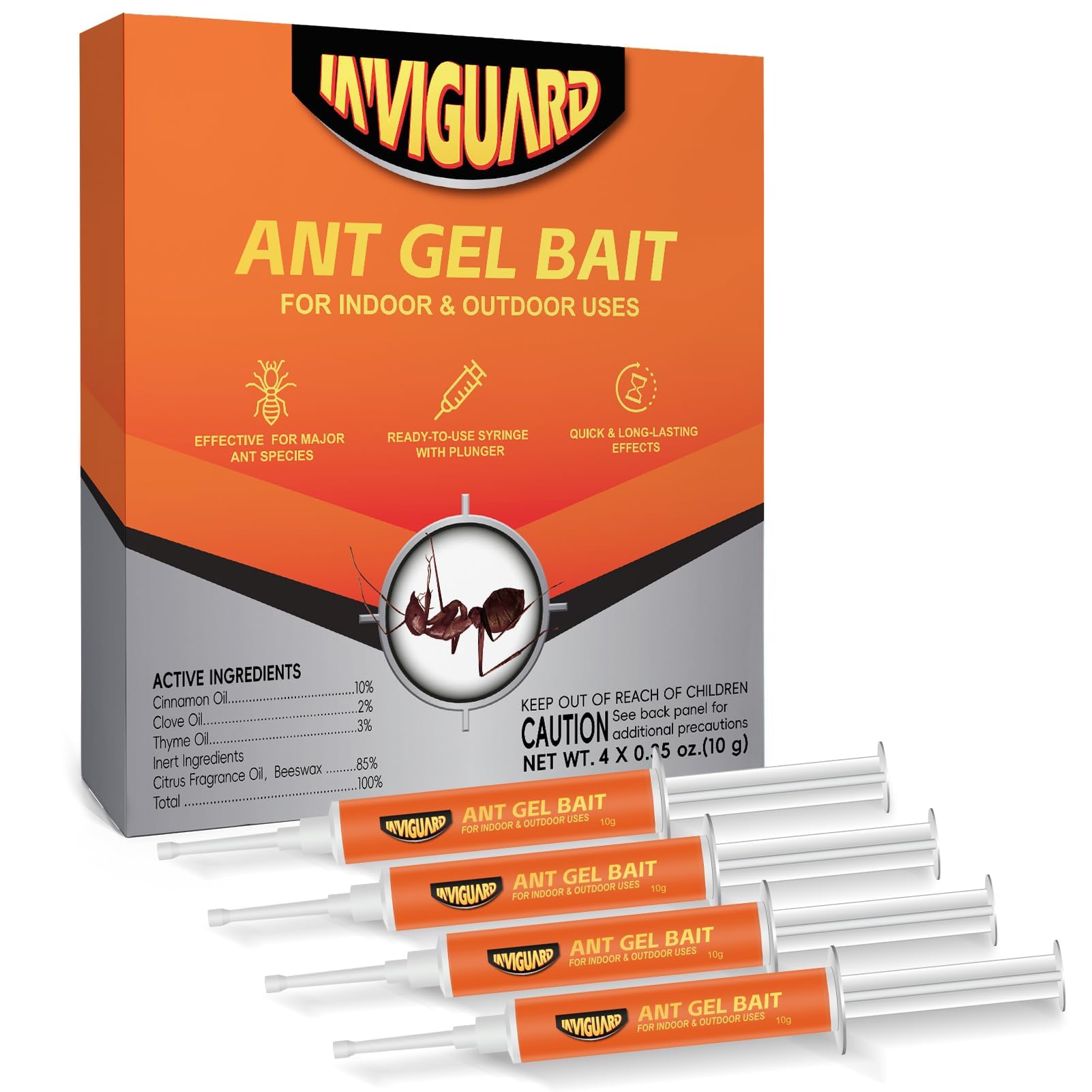 InviGuard front packaging showing four gel tubes for rapid ant control