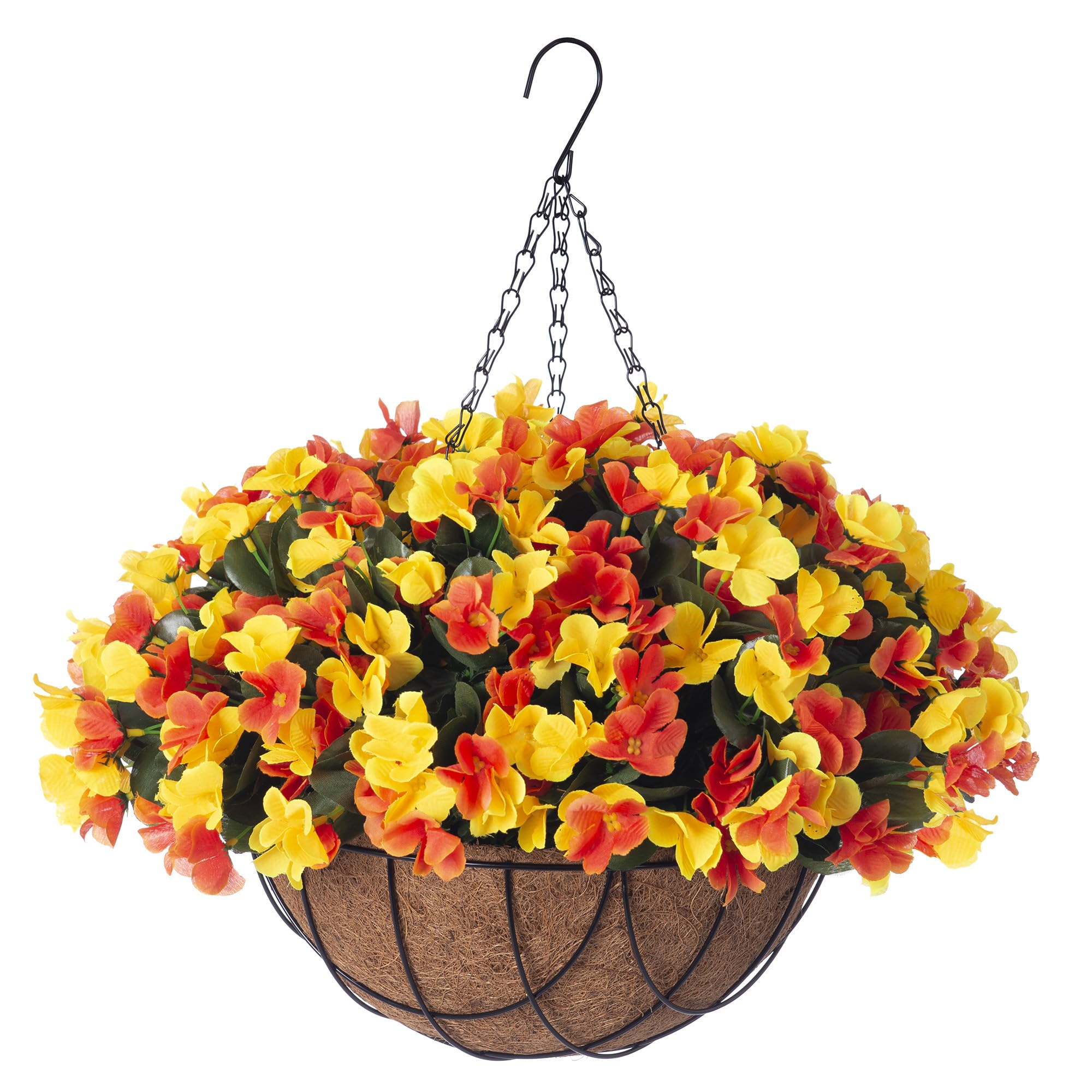 INXUGAO front view of assembled hanging basket showing full hydrangea display and curb appeal