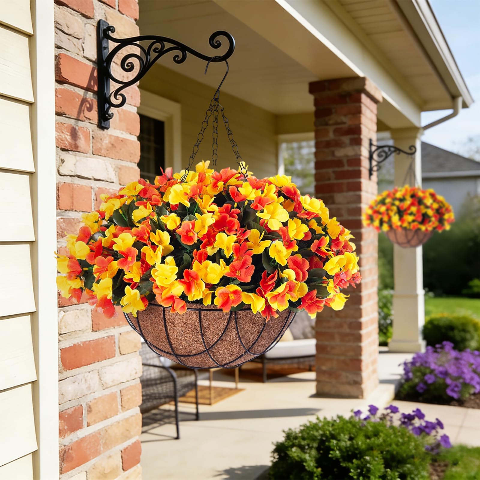 INXUGAO hanging basket displayed on a porch illustrating outdoor styling and low maintenance