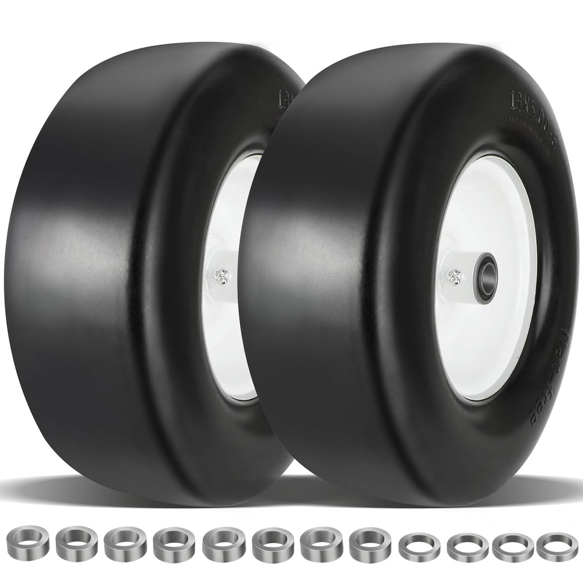 Iococee front view of 13x5.00-6 wheel assembly showing robust rim and tire for durability