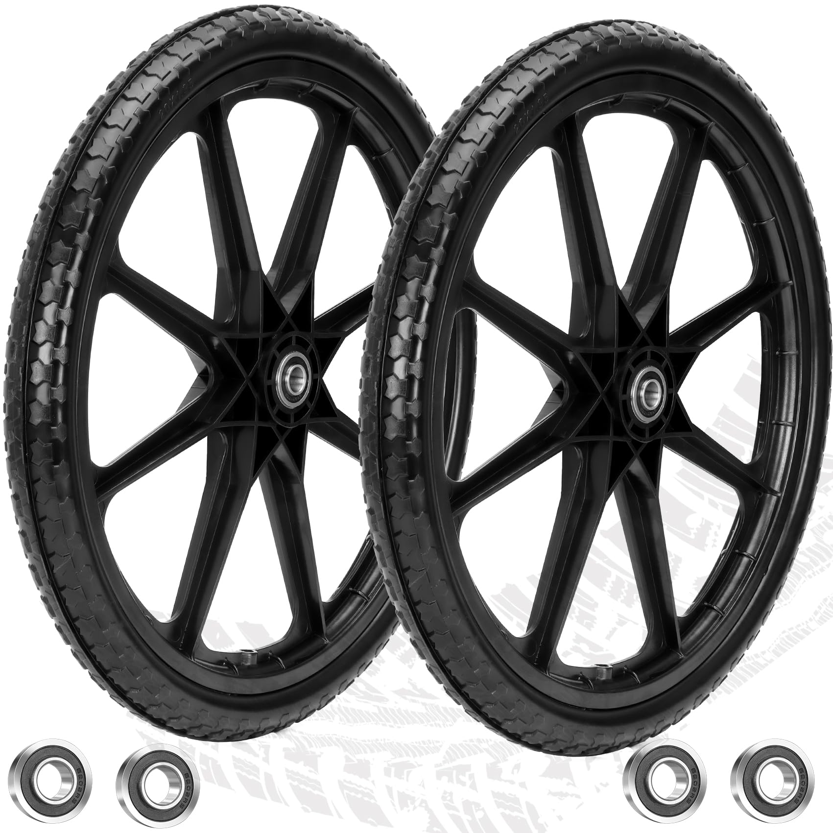 Iococee front view of 20-inch flat free wheel showing sturdy profile and fit