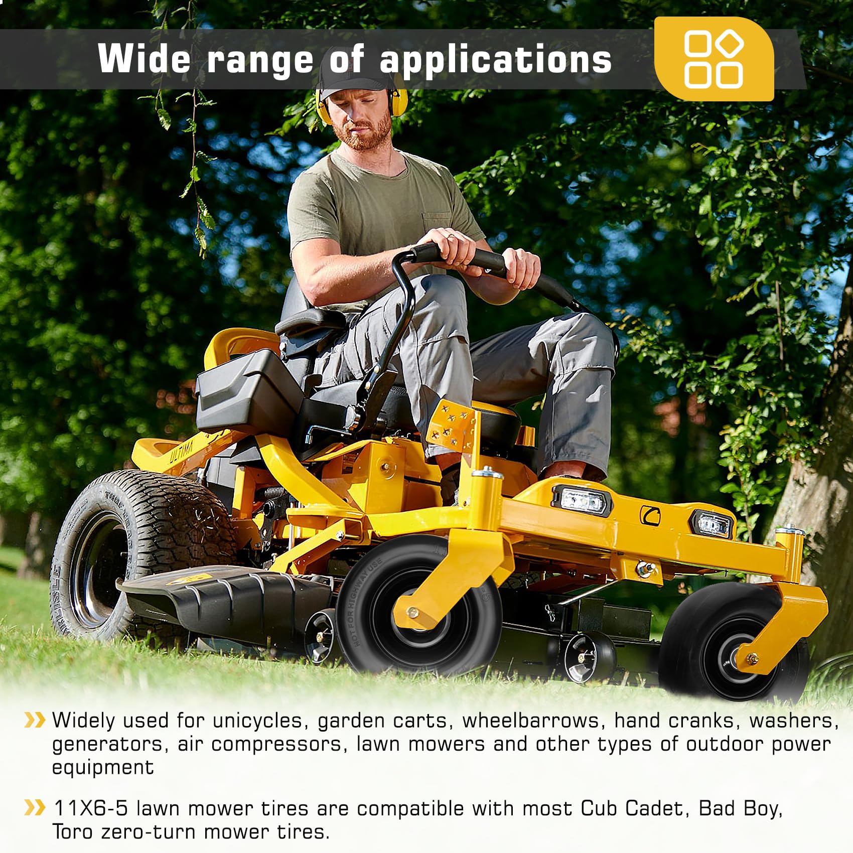 Iococee lifestyle shot of mower in backyard showing low-maintenance yard care benefit