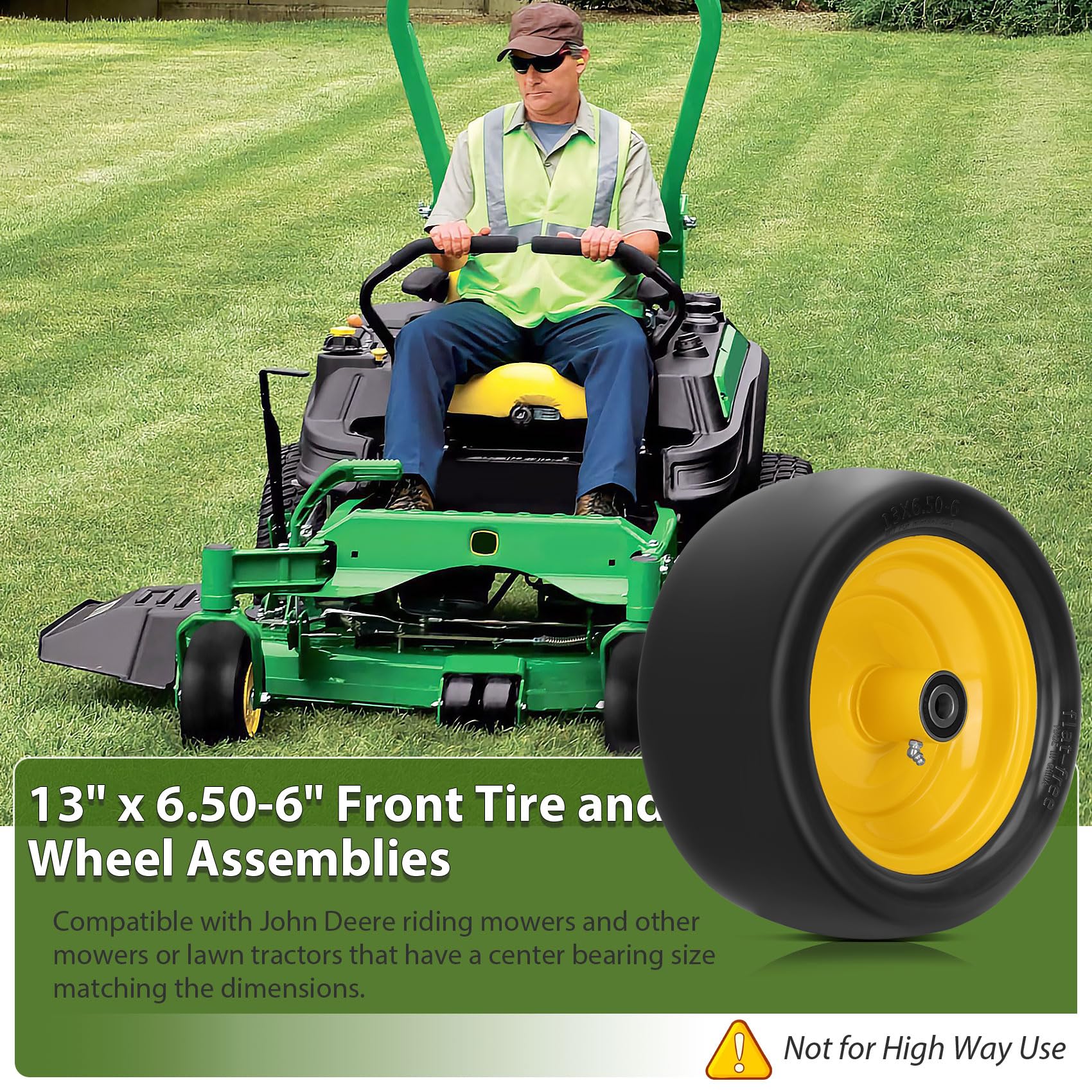 Iococee lifestyle yard mowing scene showing reliable, low-maintenance tires in real mowing use