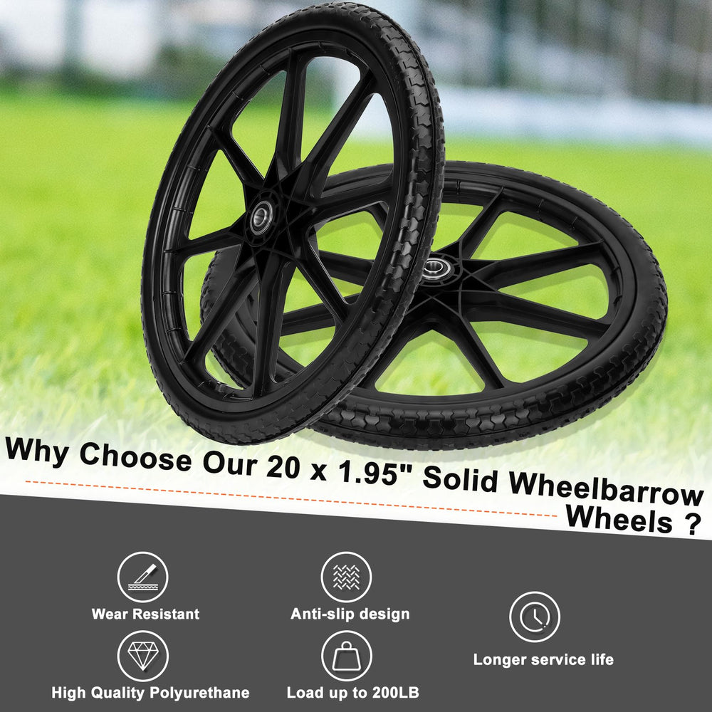 Iococee wheel installed in wheelbarrow demonstrating easy upgrade and smooth push