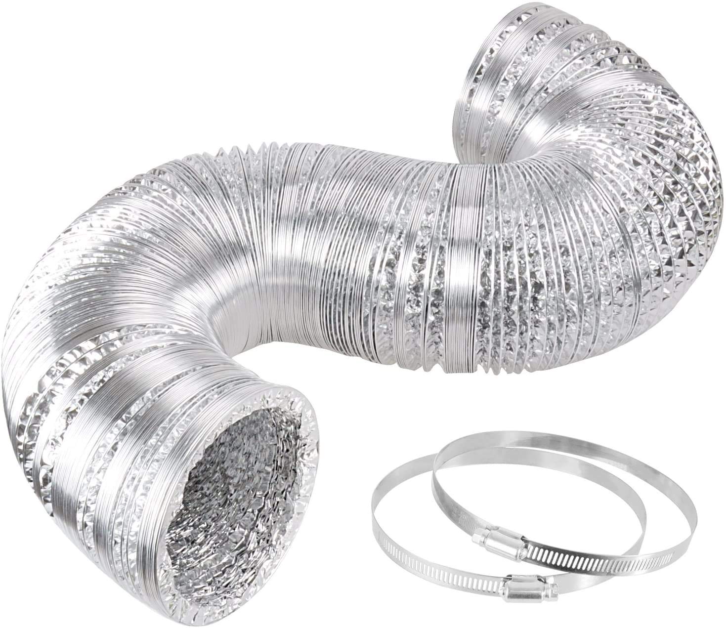 iPower eight foot aluminum ducting laid out showing flexible corrosion-resistant ducting