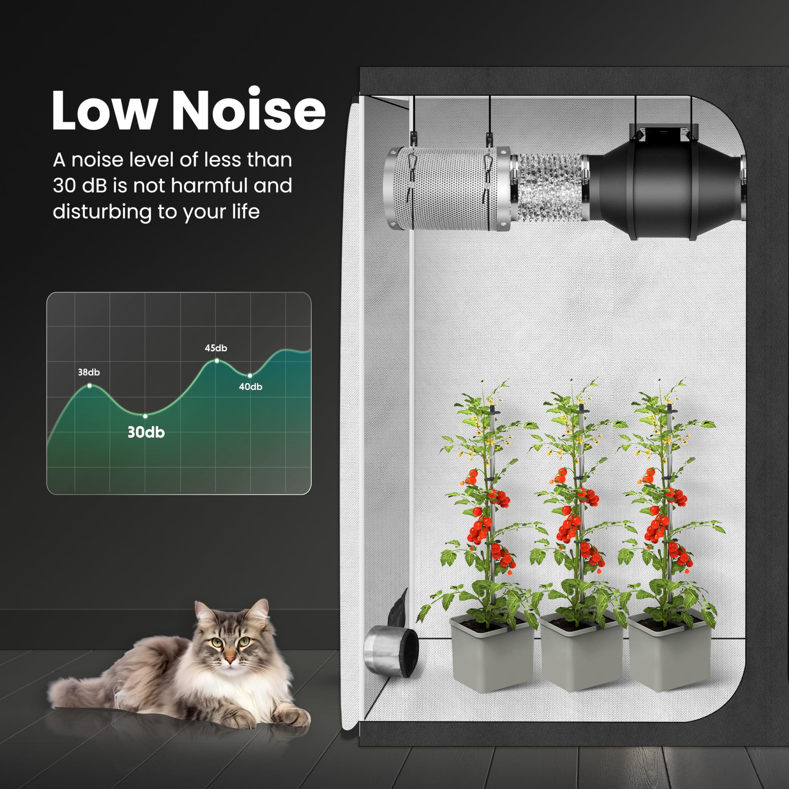 iPower 8ft black ducting fully extended showing flexible heat-resistant airflow path