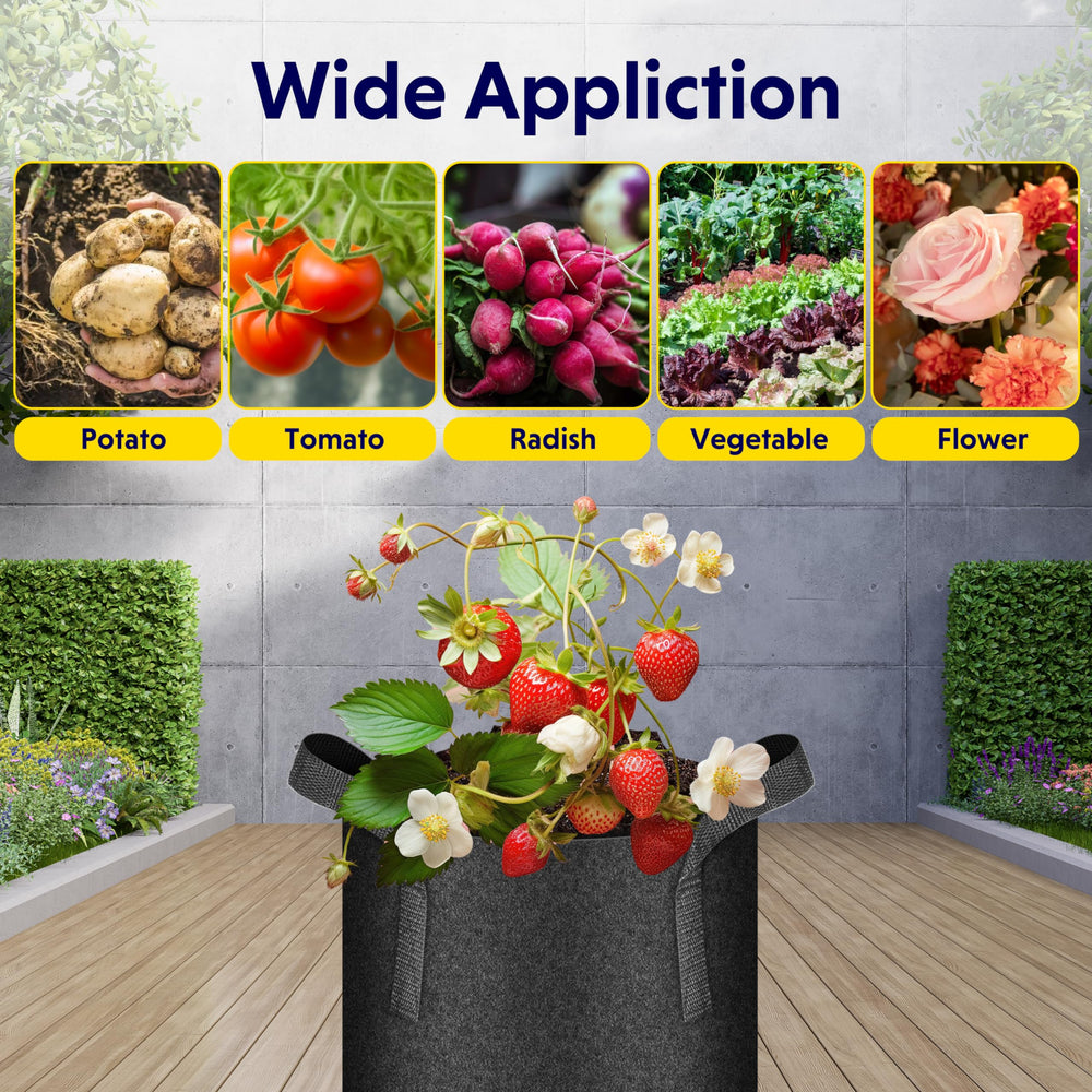 iPower grow bags in a balcony garden demonstrating space-saving portability