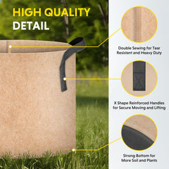 iPower grow bag filled with soil and plant demonstrating drainage and growth