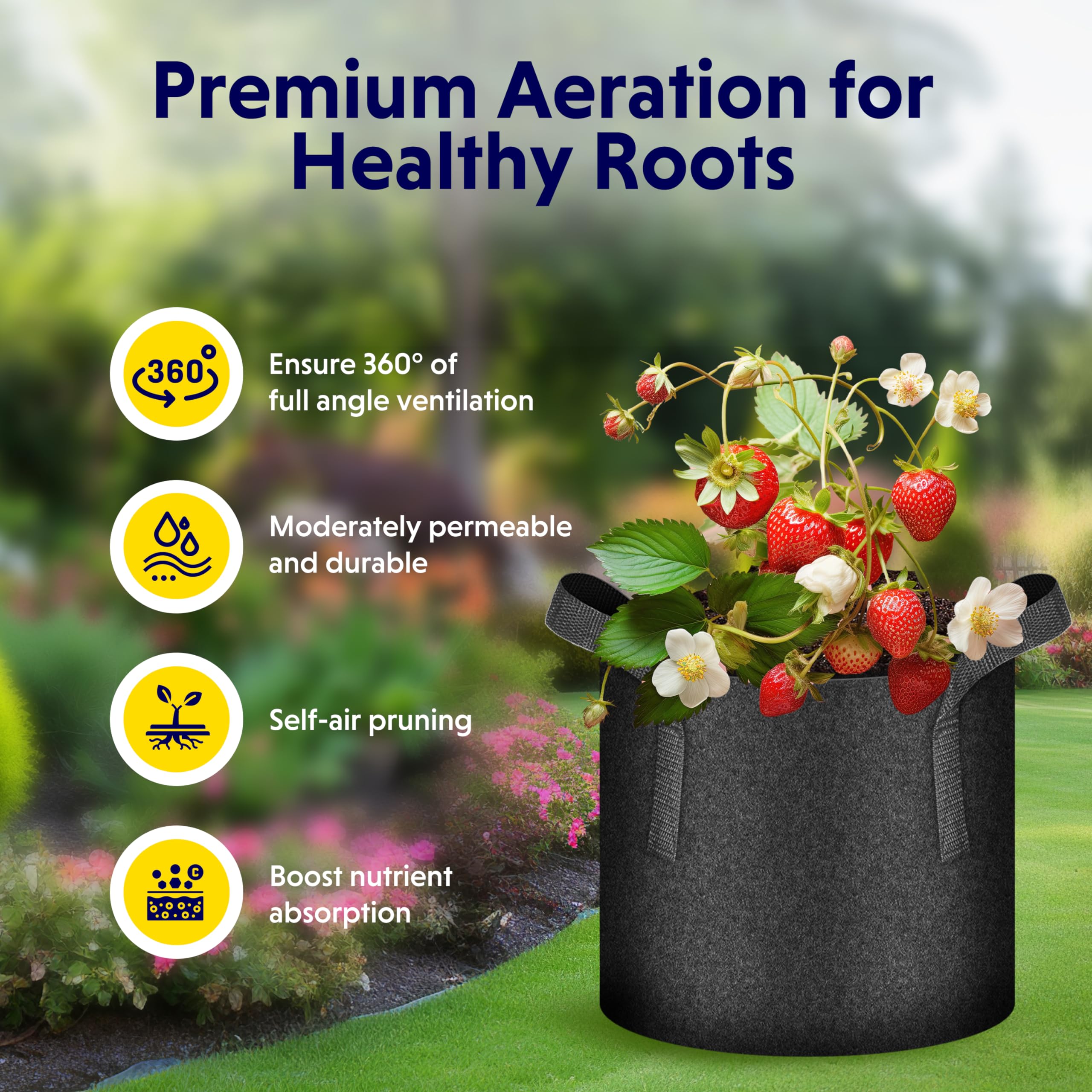 iPower grow bag filled with soil and seedlings accelerating healthy root growth