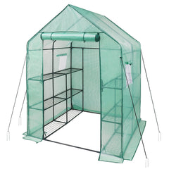 iPower front view entry showing spacious greenhouse interior and organized plants