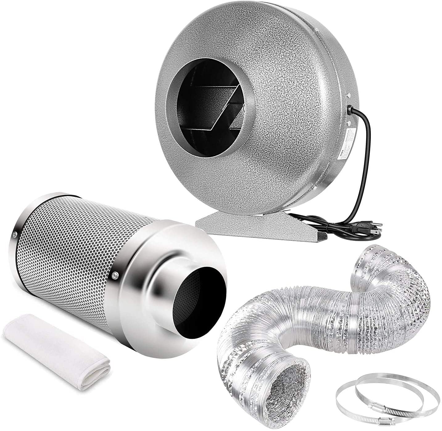 iPower front view of inline fan and filter showing compact setup and airflow benefit