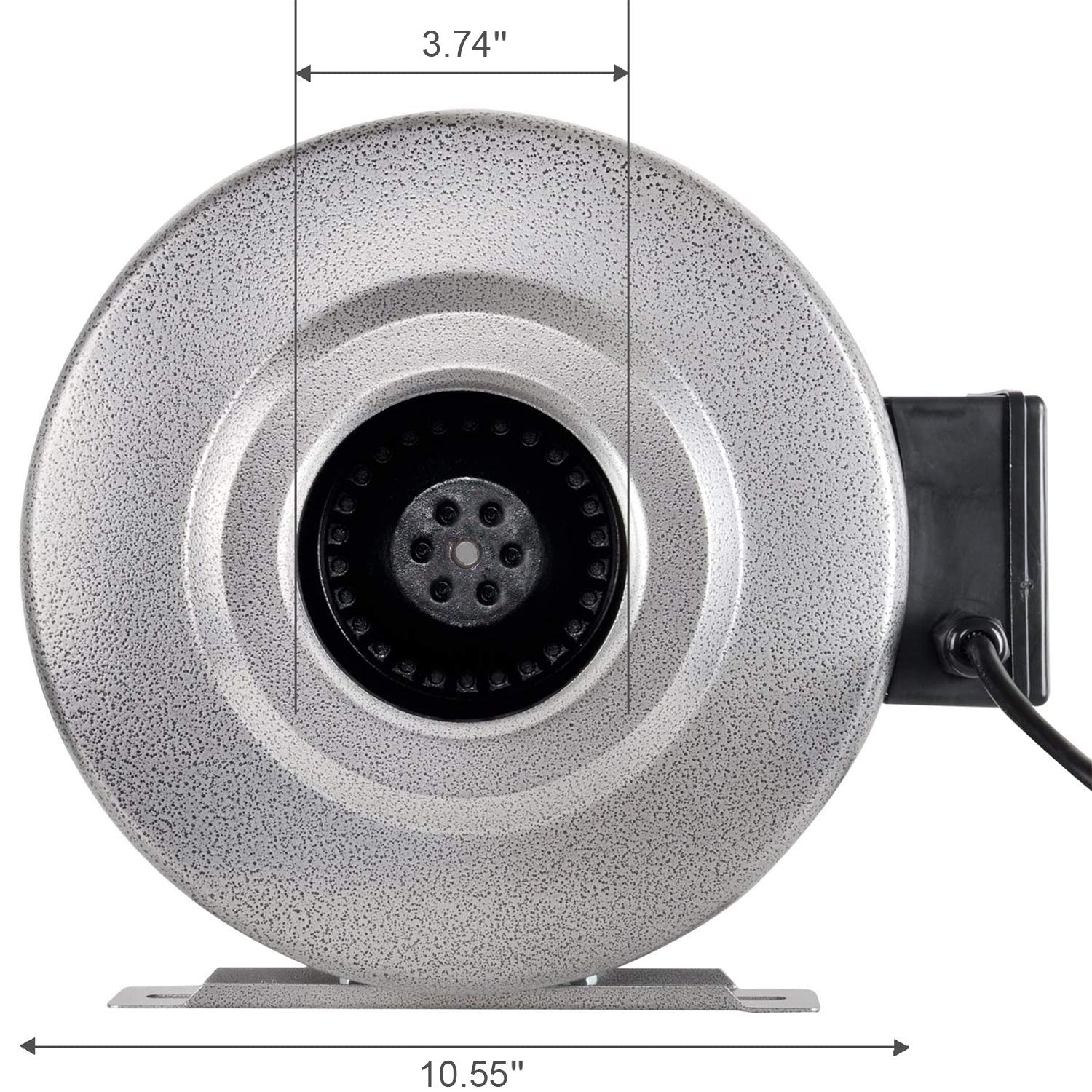 iPower inline fan side profile mounted demonstrating quiet continuous airflow