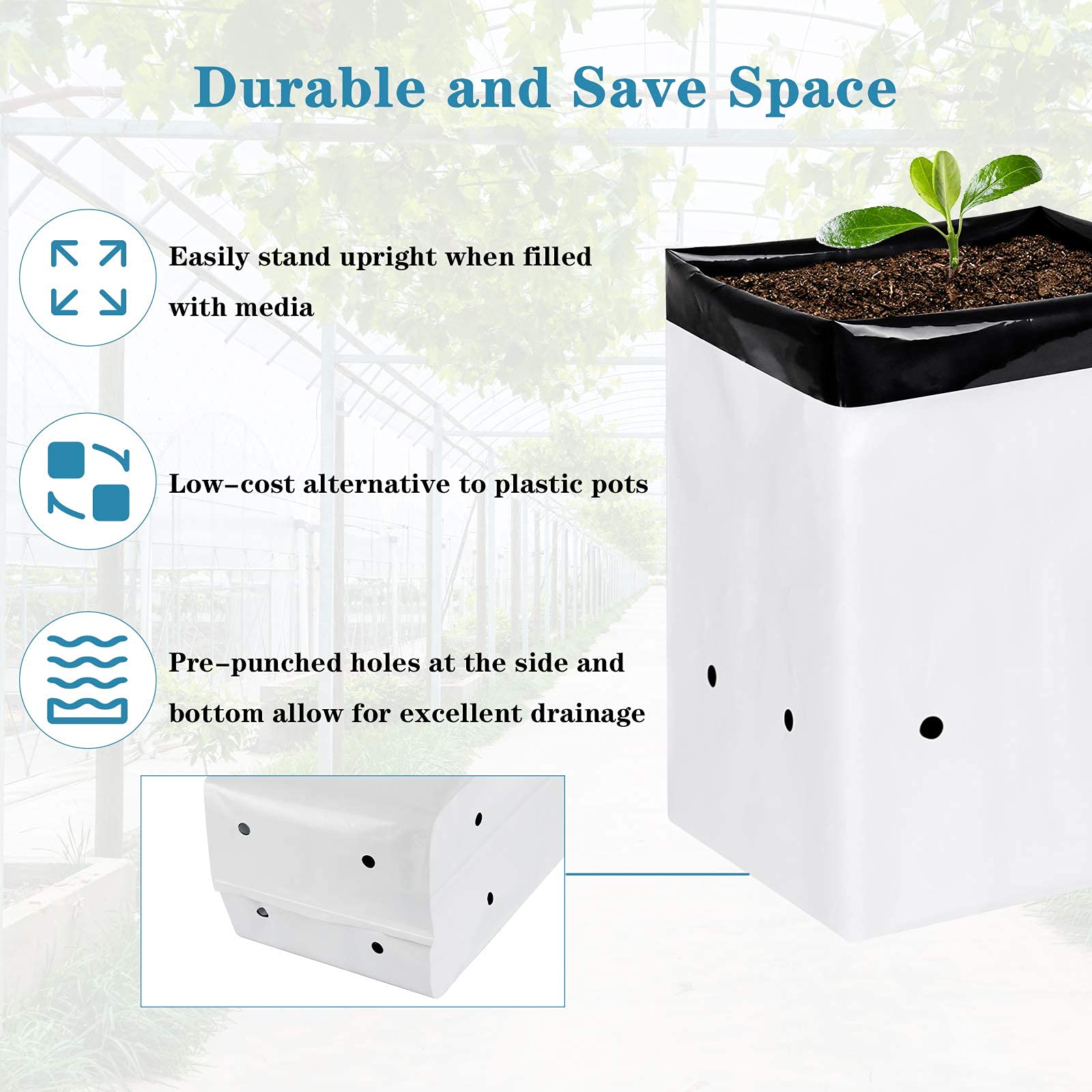 iPower grow bag next to hands to show 5-gallon scale and handling benefit