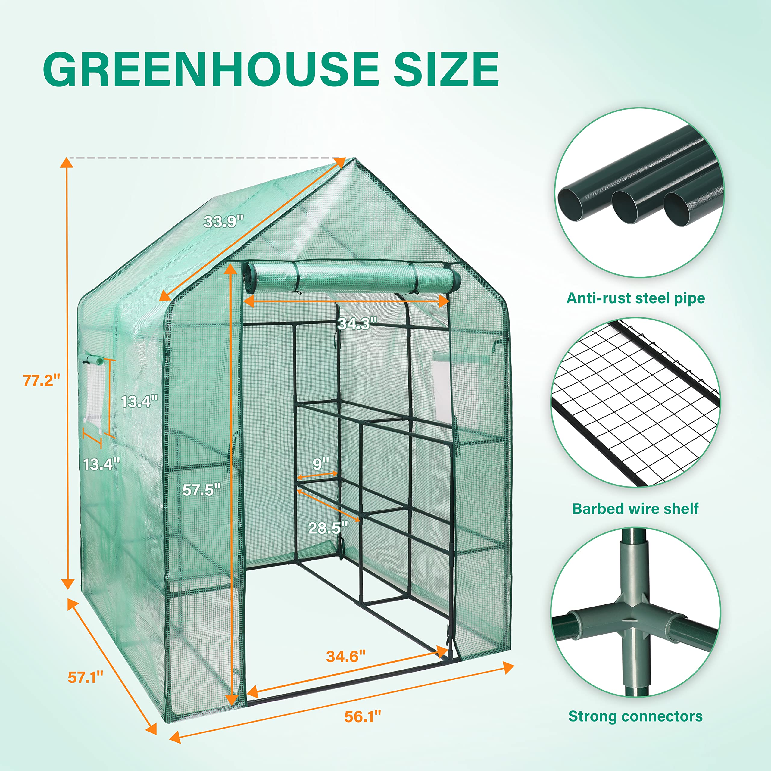 iPower close-up of zippered roll-up door for easy access and ventilation