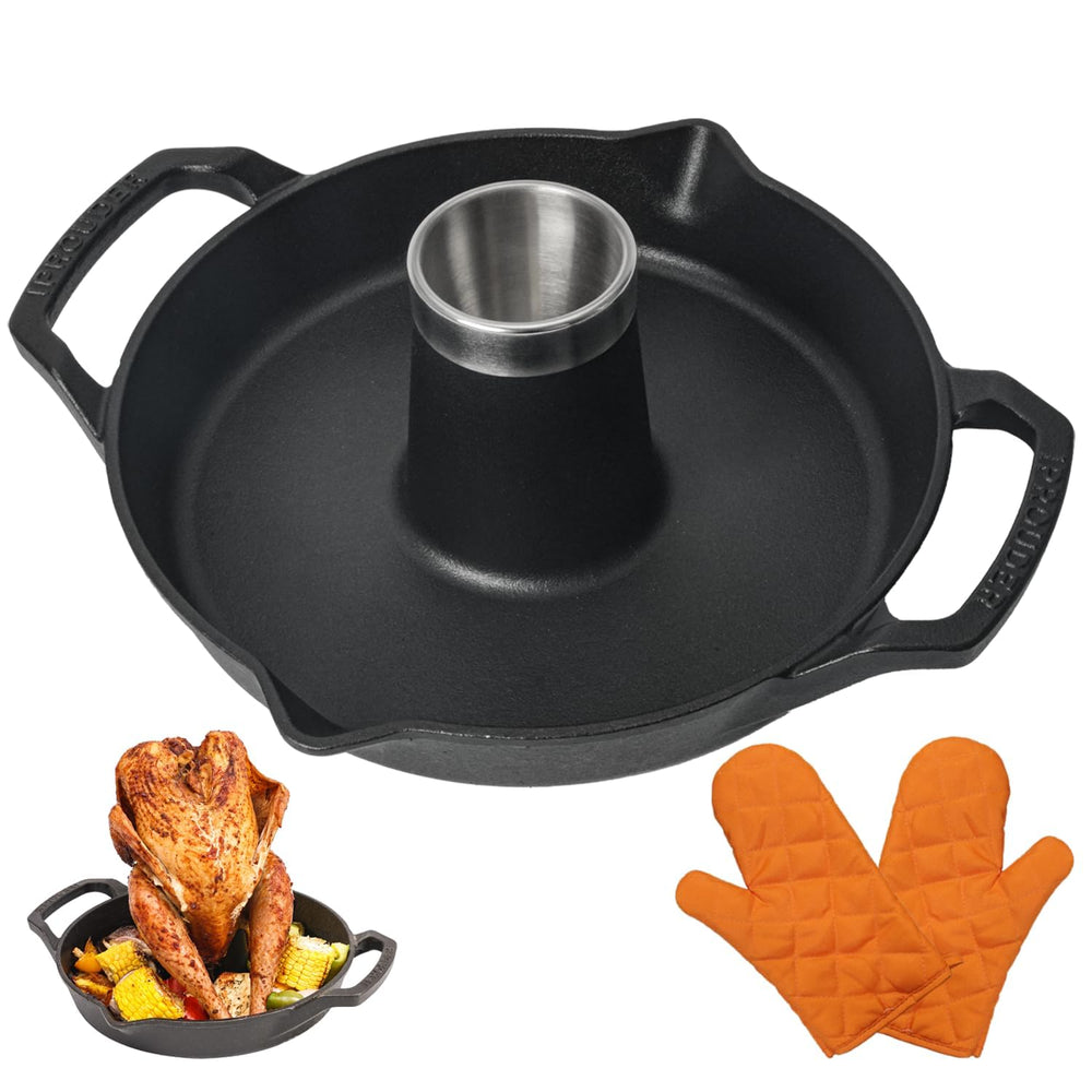 IPROUDER front view of cast iron roaster showing pan and handles for durable cooking
