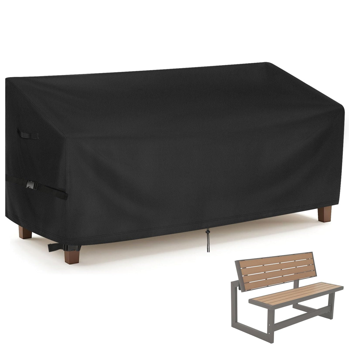 Iptienda front view cover fitted on Lifetime 60054 bench protects from weather