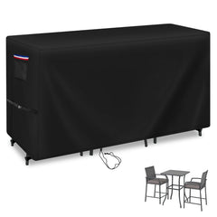Iptienda front view of full cover protecting high-top patio set, keeps furniture clean