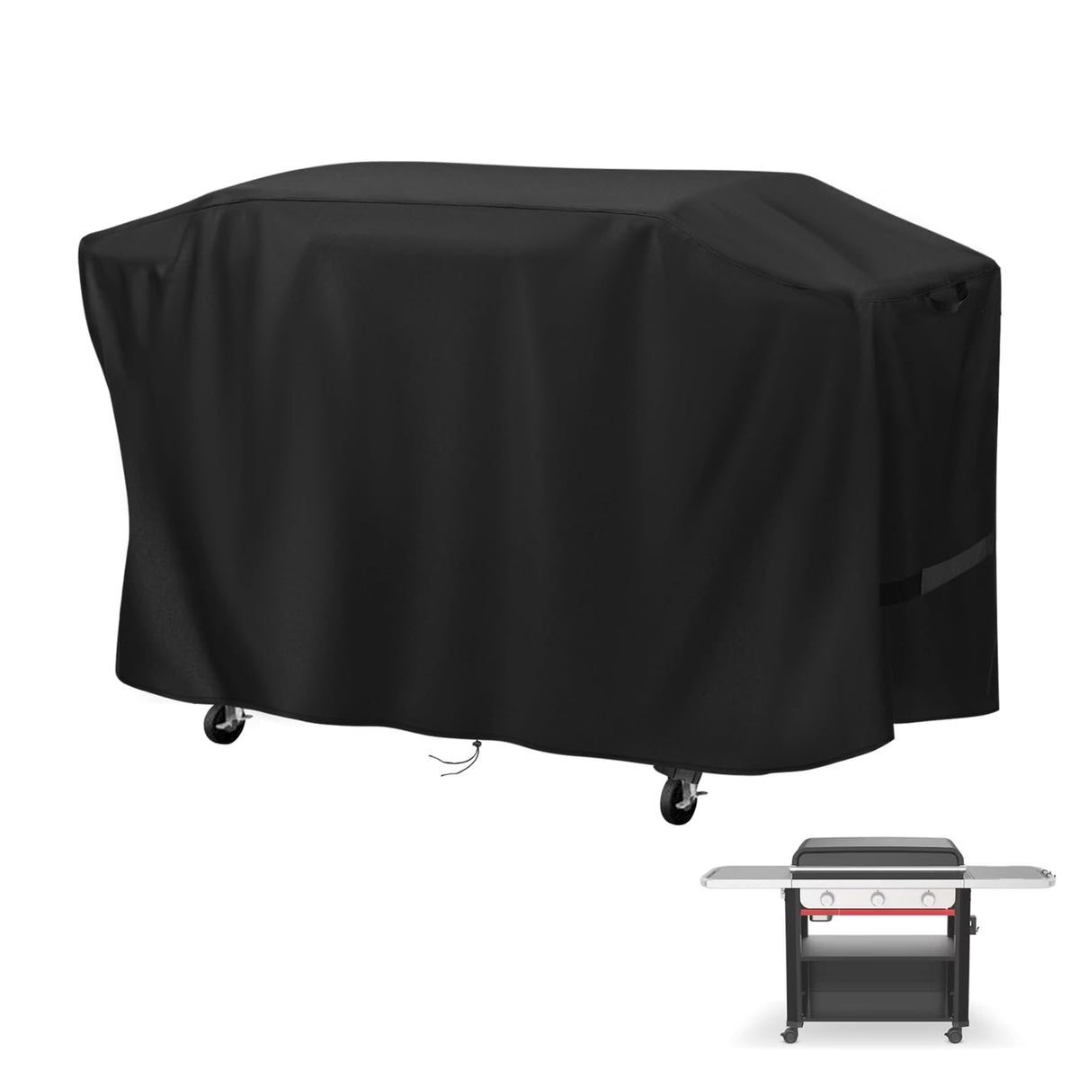 Iptienda front view on Weber Slate 30 griddle showing full coverage and protection