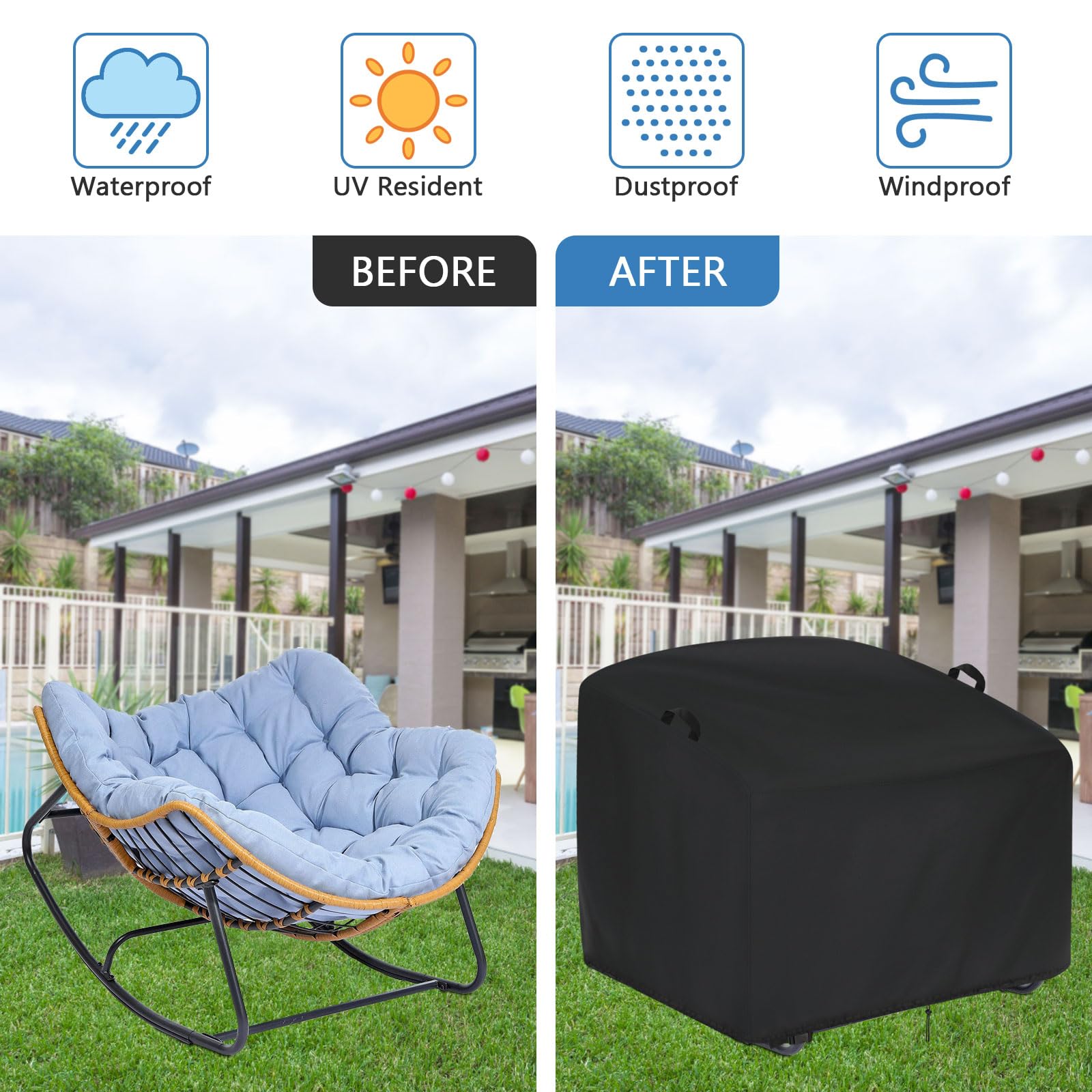 Iptienda cover scale comparison shows fit for papasan chairs