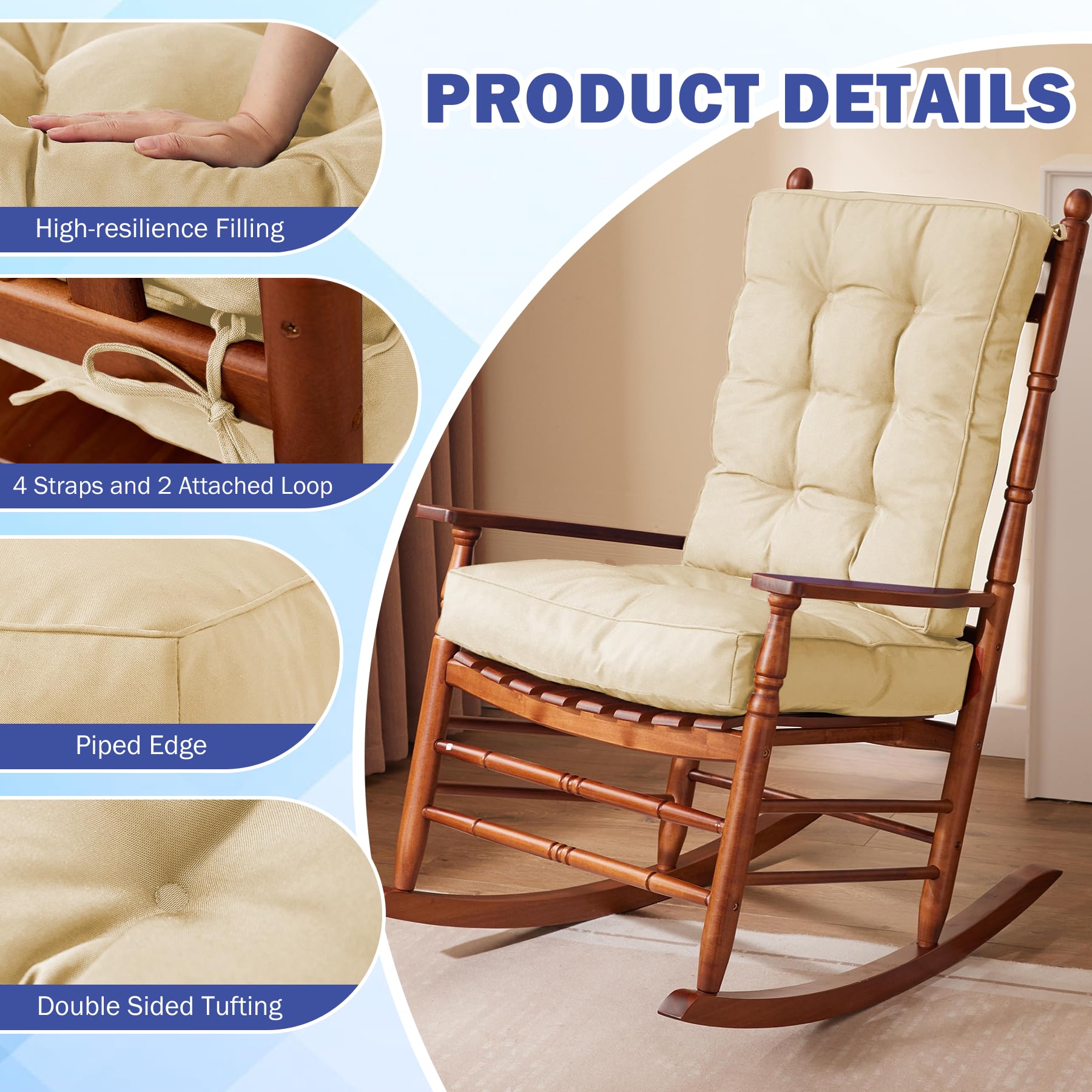 IPYNBAP back cushion profile with ties illustrating easy attachment and stable seating
