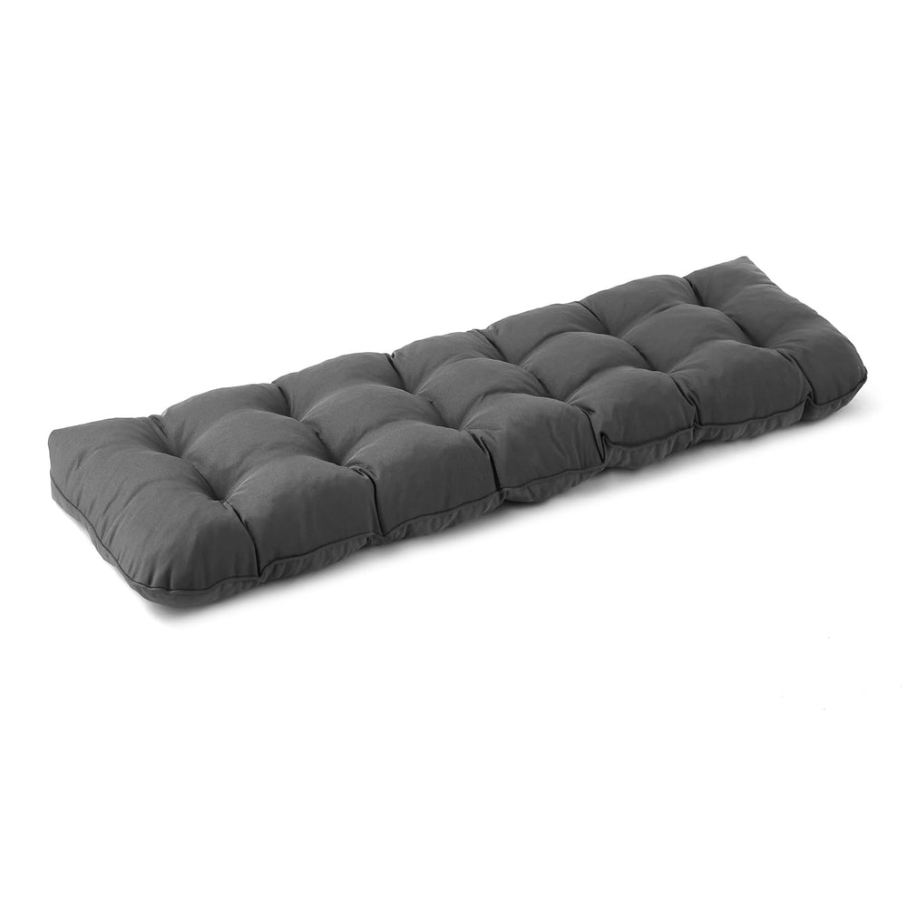 IPYNBAP front view of dark grey bench cushion showing neat piping and fit