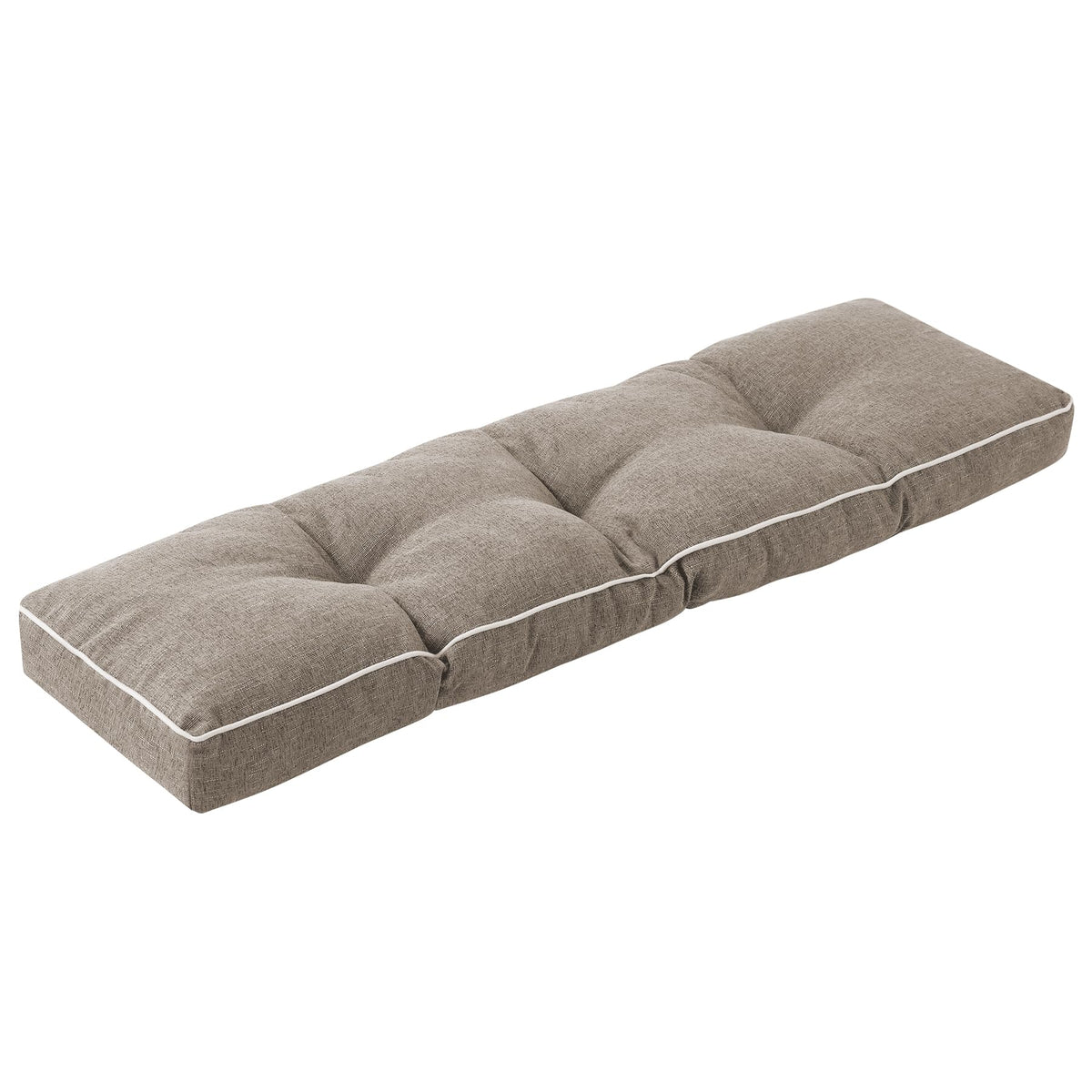 IPYNBAP front view of khaki bench cushion showing tailored fit and neutral color benefit