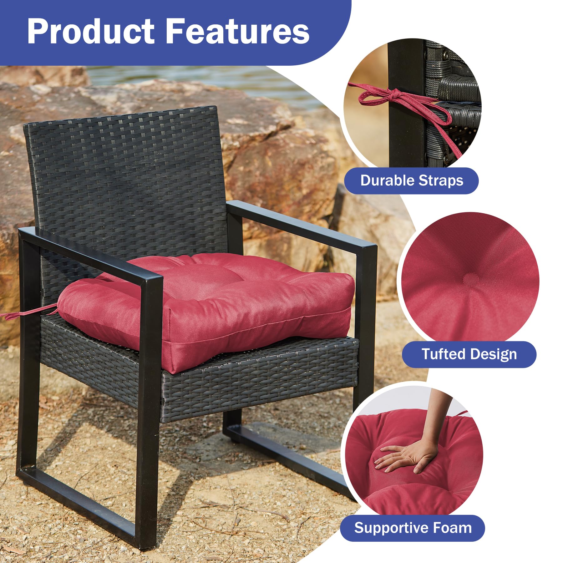 IPYNBAP cushion placed on wicker chair demonstrating improved outdoor comfort
