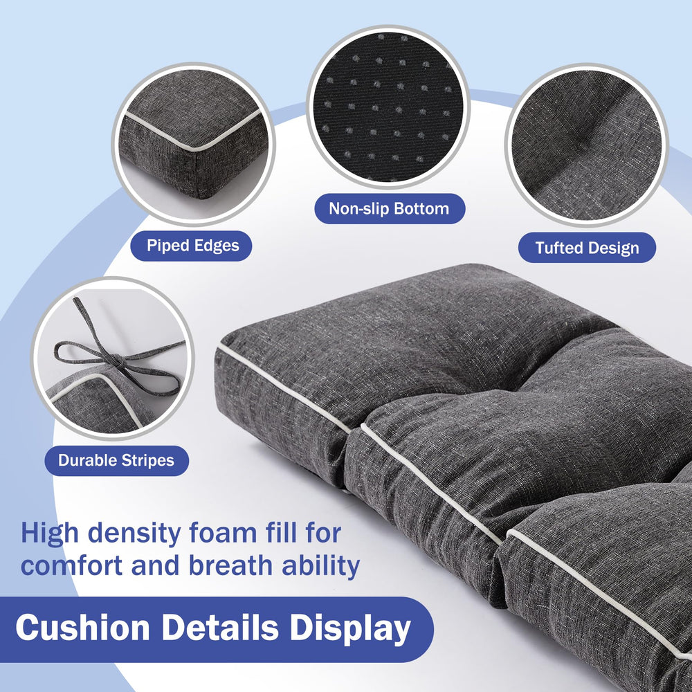 IPYNBAP expanded cushion on porch bench demonstrating full-size comfort