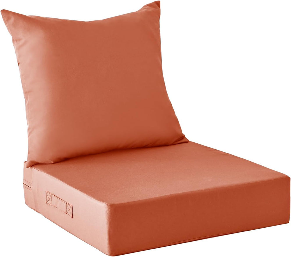 IPYNBAP front view of spice cushions on chair showing waterproof finish and style