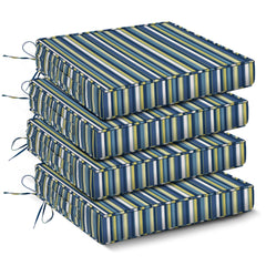 IPYNBAP front view of blue stripe cushion set shows coordinated style and weather resistance